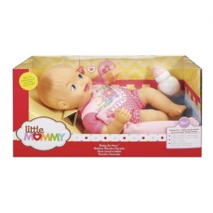 Boneca Bebê - Little Mommy - Recém Nascido - Bebê faz Xixi - Macacão Rosa com Flores - Mattel - Sapeca Brinquedos