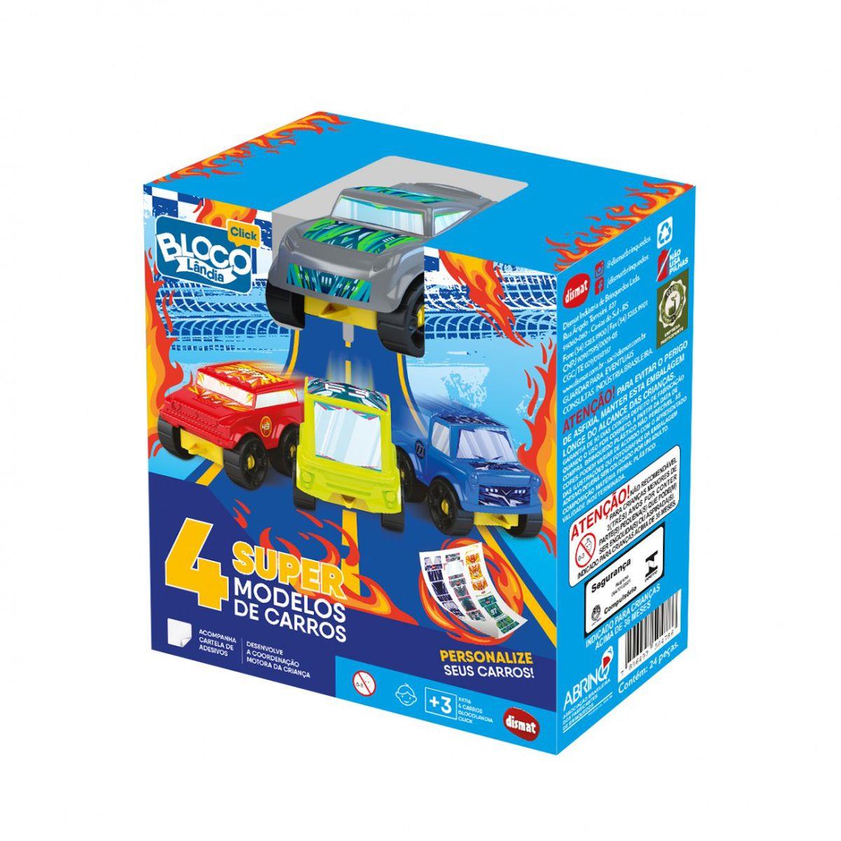 Brinquedo para Montar Blocolândia Click 4 Carros 24 peças